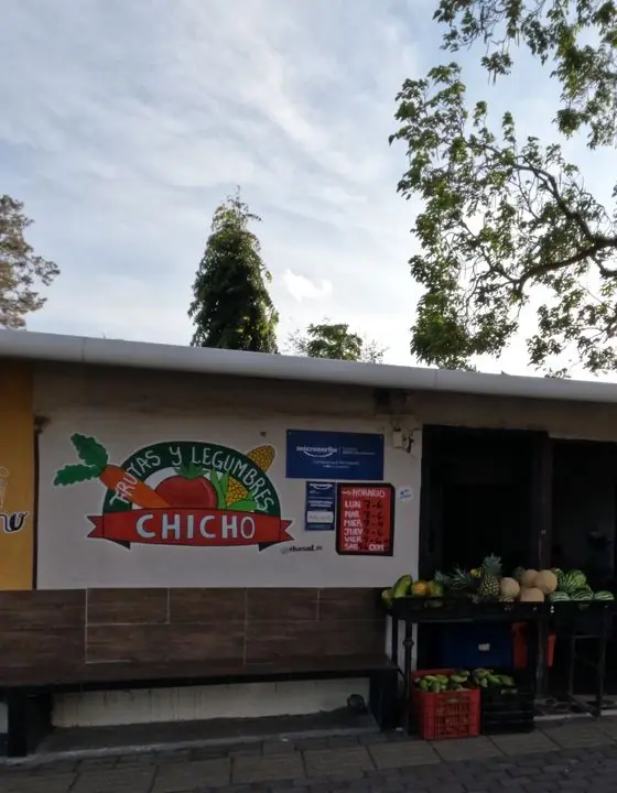 Frutería y comercios locales pintados a mano